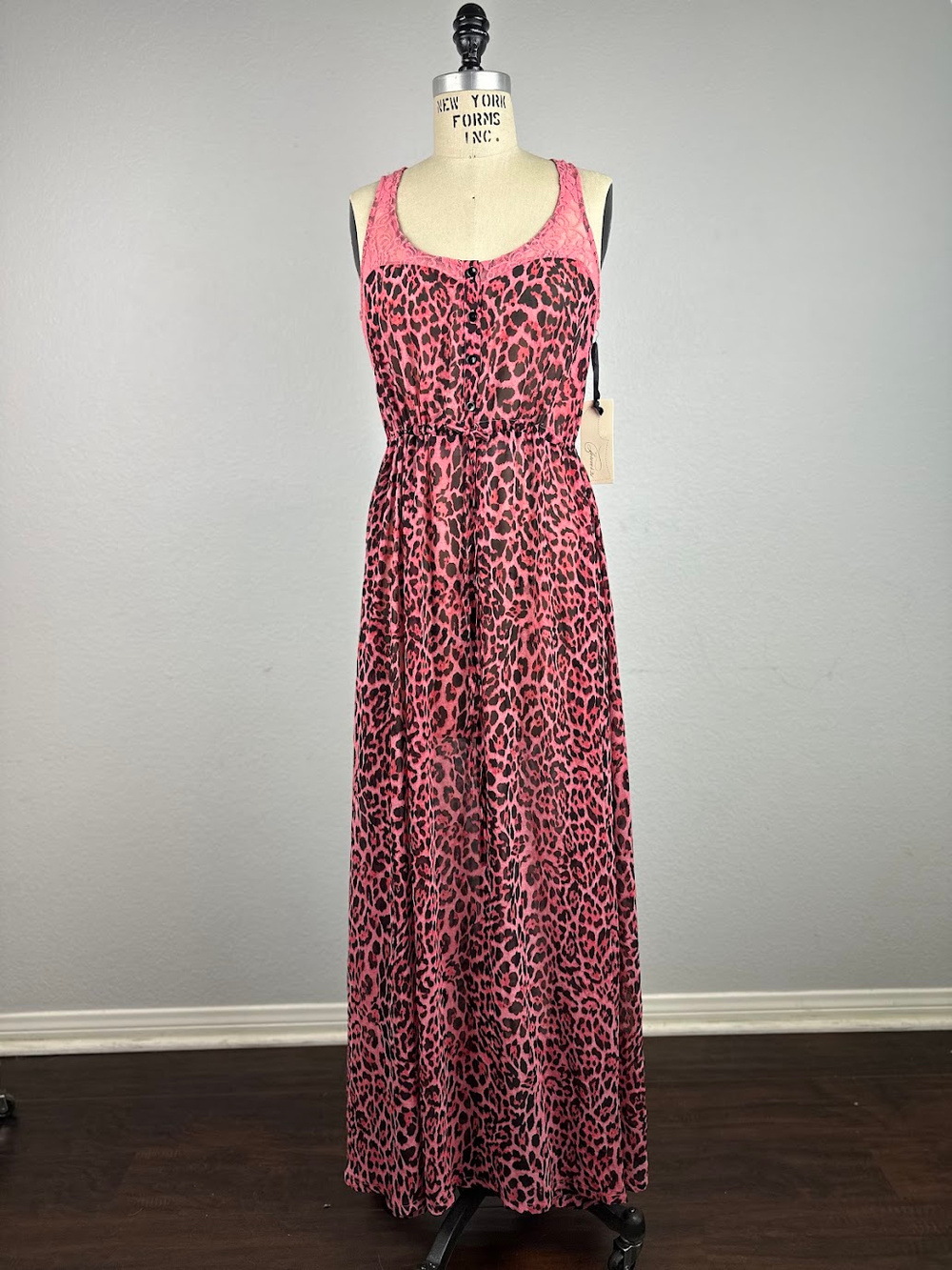 Y2K Forever 21 Pink Leopard Print Lace Maxi Dress Size S